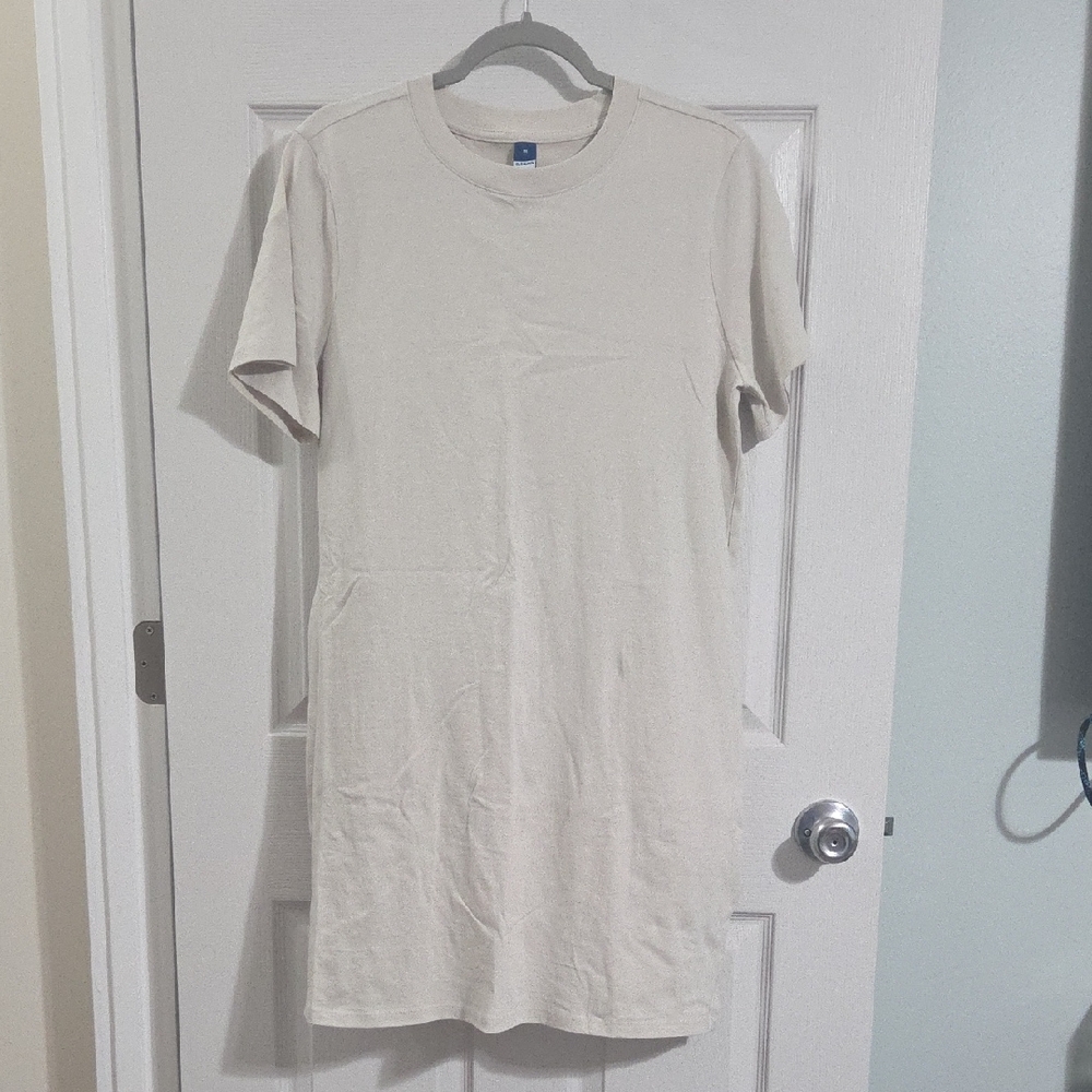 Old Navy Cream Short Sleeve T Shirt Dress